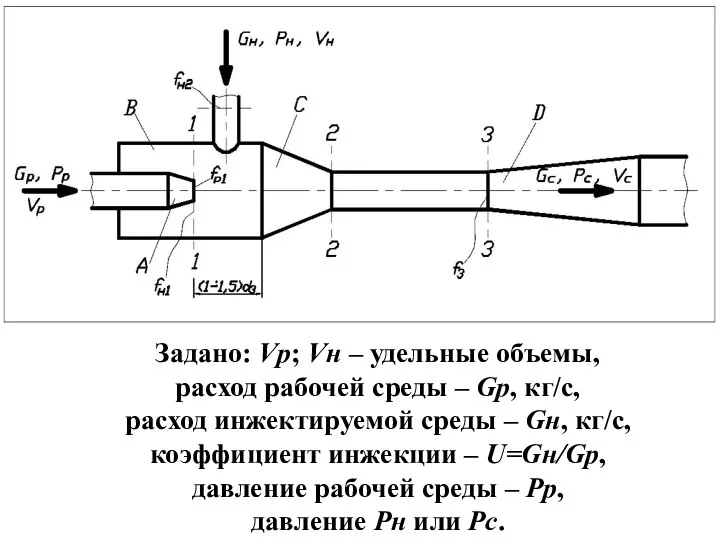 Задано: Vp; Vн – удельные объемы, расход рабочей среды – Gр, кг/с,