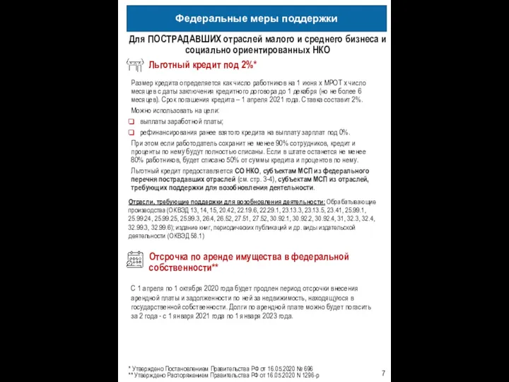 * Утверждено Постановлением Правительства РФ от 16.05.2020 № 696 ** Утверждено Распоряжением