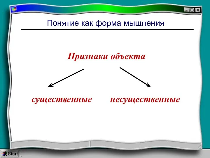 Понятие как форма мышления Признаки объекта существенные несущественные