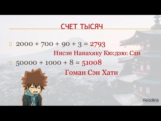 СЧЕТ ТЫСЯЧ 2000 + 700 + 90 + 3 = 2793 Нисэн