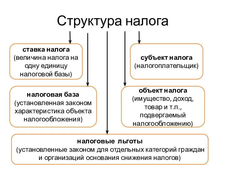 Структура налога ставка налога (величина налога на одну единицу налоговой базы) субъект