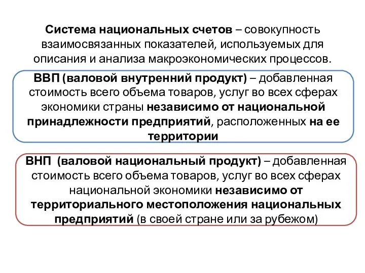 Система национальных счетов – совокупность взаимосвязанных показателей, используемых для описания и анализа