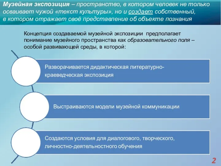 Музейная экспозиция – пространство, в котором человек не только осваивает чужой «текст