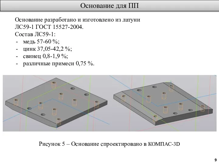 Рисунок 5 – Основание спроектировано в КОМПАС-3D Основание для ПП Основание разработано