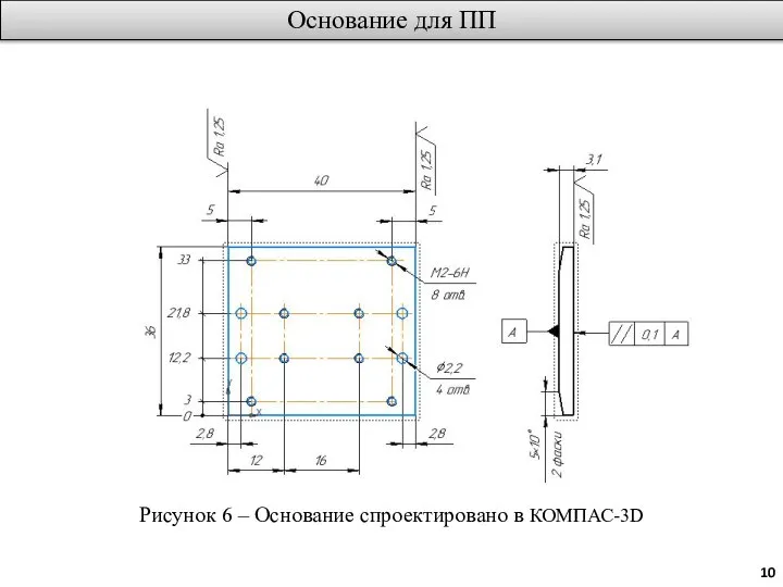 Основание для ПП Рисунок 6 – Основание спроектировано в КОМПАС-3D