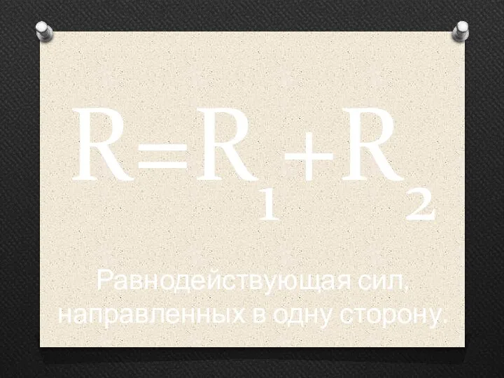 R=R1+R2 Равнодействующая сил, направленных в одну сторону.