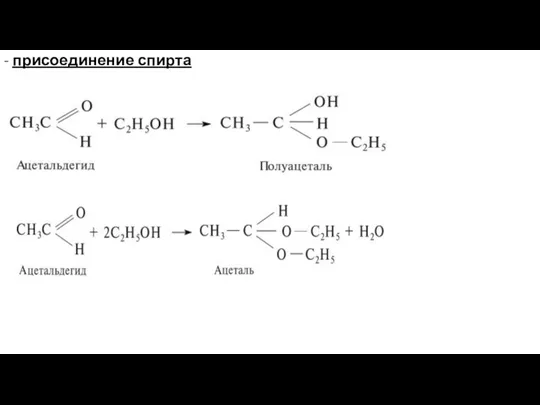 - присоединение спирта