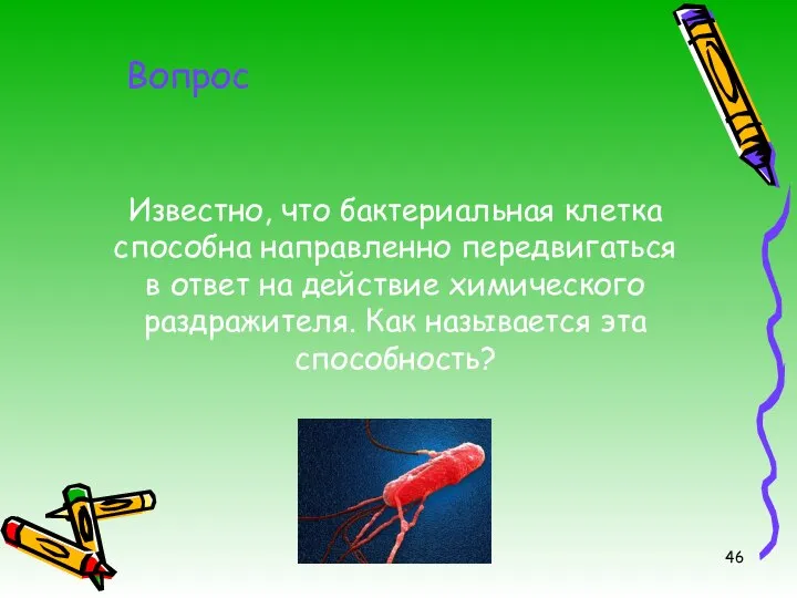 Известно, что бактериальная клетка способна направленно передвигаться в ответ на действие химического