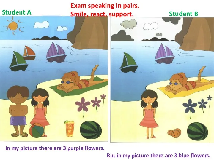 Exam speaking in pairs. Smile, react, support. Student A Student B In