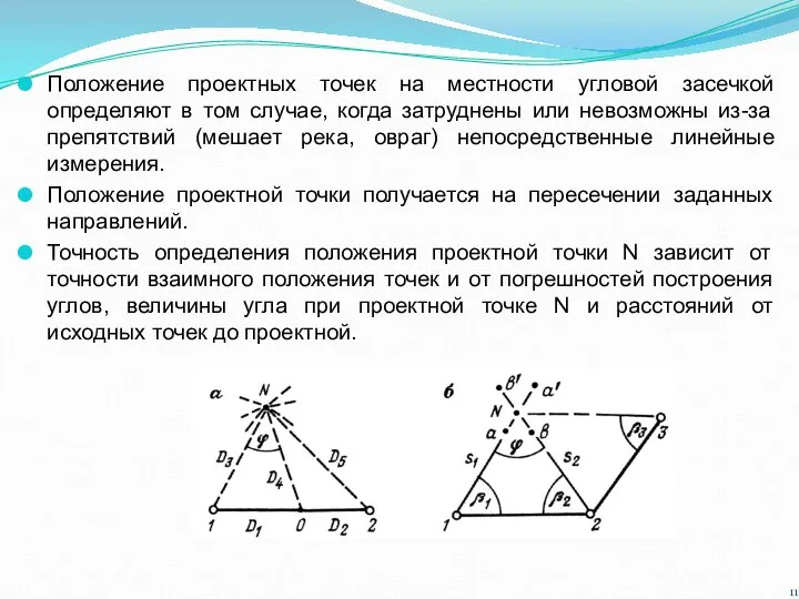 Положение проектных точек на местности угловой засечкой определяют в том случае, когда