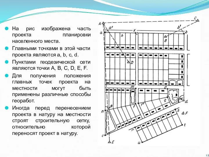 На рис изображена часть проекта планировки населенного места. Главными точками в этой