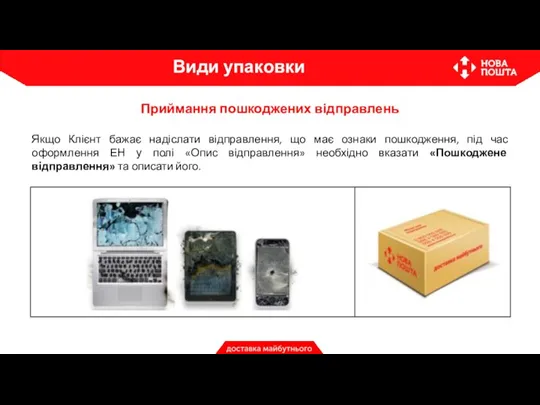 Якщо Клієнт бажає надіслати відправлення, що має ознаки пошкодження, під час оформлення