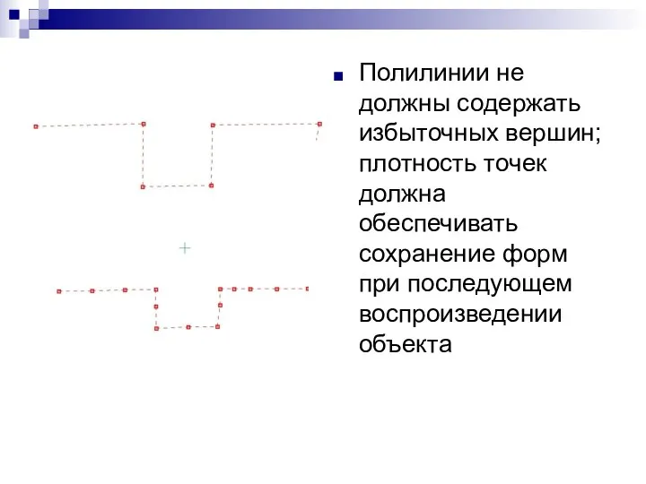 Полилинии не должны содержать избыточных вершин; плотность точек должна обеспечивать сохранение форм при последующем воспроизведении объекта