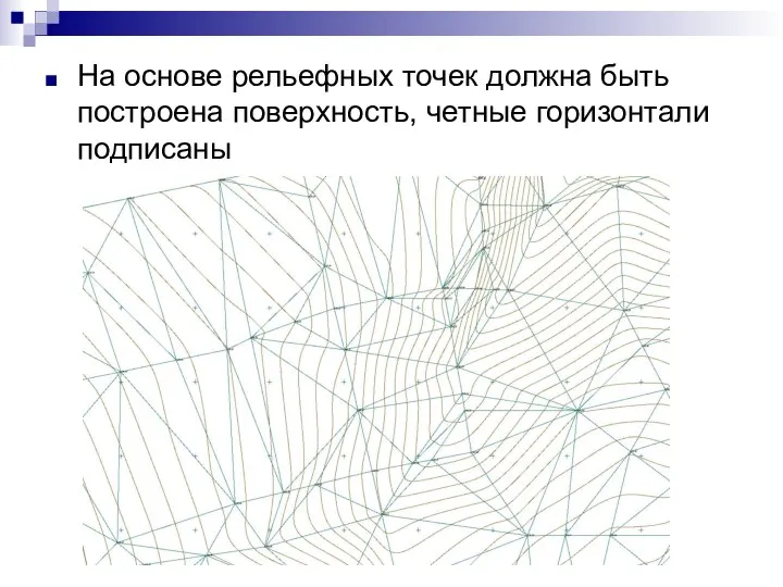 На основе рельефных точек должна быть построена поверхность, четные горизонтали подписаны