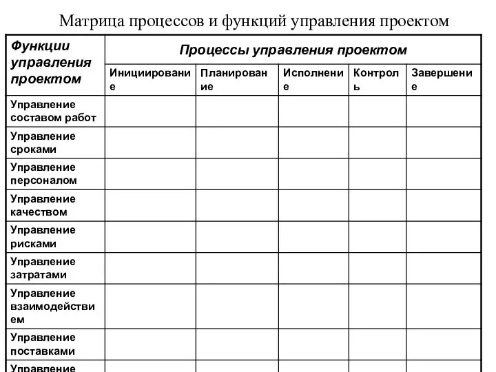 Матрица процессов и функций управления проектом