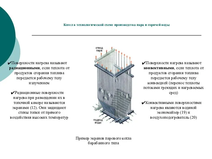 Котел в технологической схеме производства пара и горячей воды Пример экранов парового
