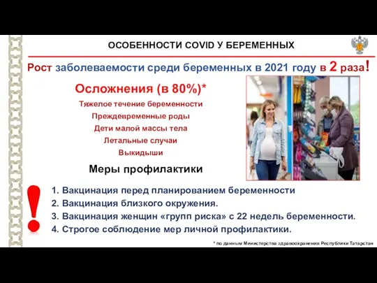 ОСОБЕННОСТИ COVID У БЕРЕМЕННЫХ Осложнения (в 80%)* Рост заболеваемости среди беременных в