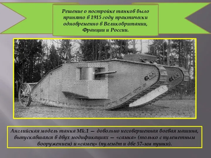 Решение о постройке танков было принято в 1915 году практически одновременно в