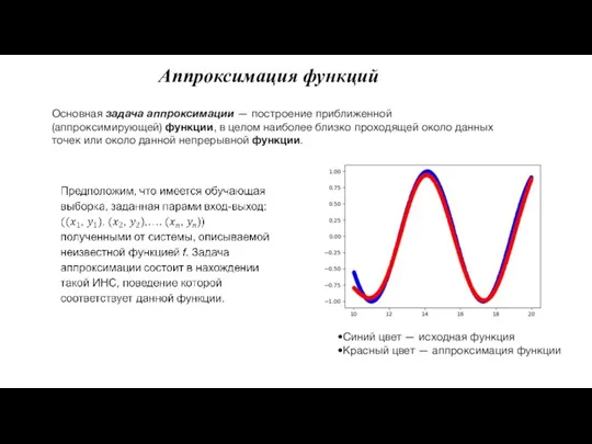 Основная задача аппроксимации — построение приближенной (аппроксимирующей) функции, в целом наиболее близко