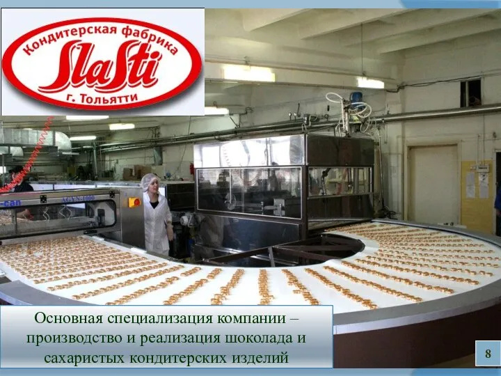 8 Основная специализация компании – производство и реализация шоколада и сахаристых кондитерских изделий