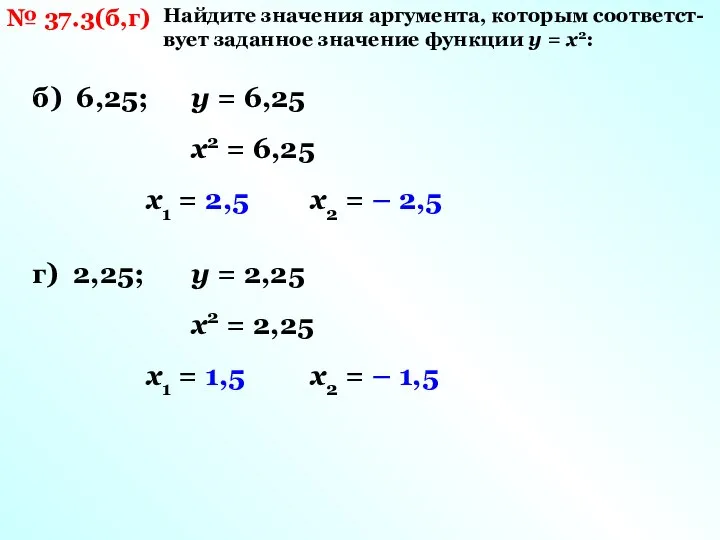 № 37.3(б,г) Найдите значения аргумента, которым соответст-вует заданное значение функции y =
