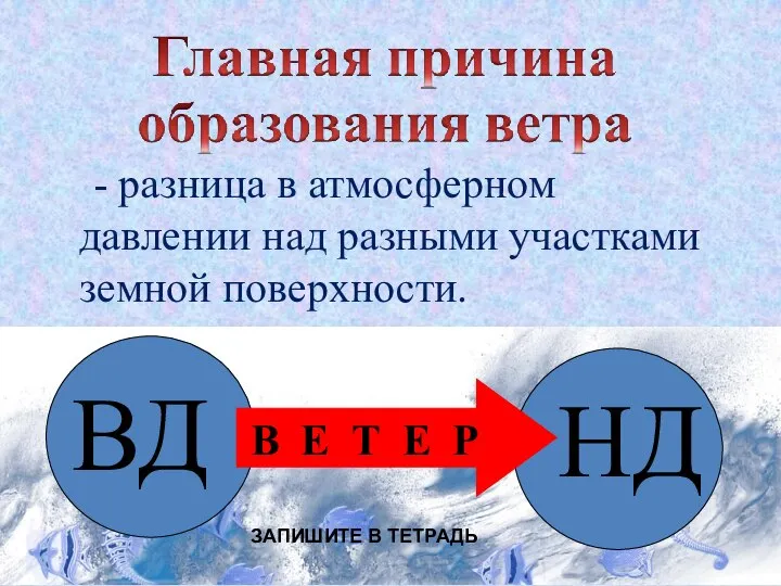 - разница в атмосферном давлении над разными участками земной поверхности. В Е