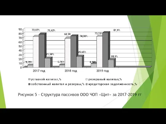 Рисунок 5 - Структура пассивов ООО ЧОП «Щит» за 2017-2019 гг