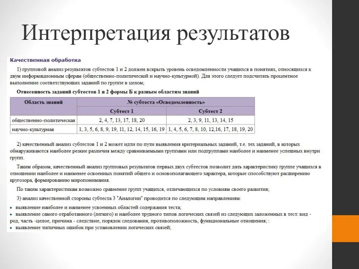 Интерпретация результатов