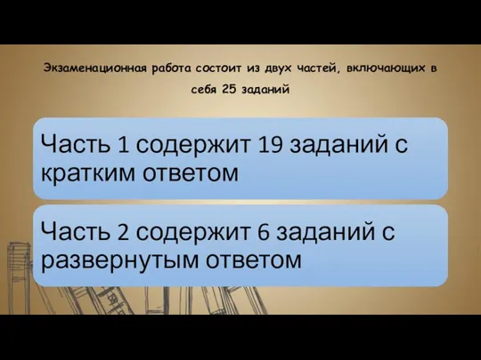 Экзаменационная работа состоит из двух частей, включающих в себя 25 заданий