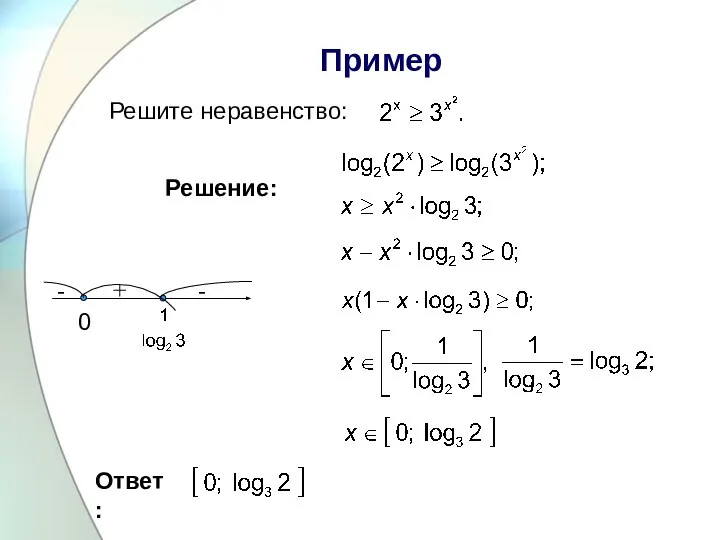 Пример Ответ : 0 - + - Решите неравенство: Решение: