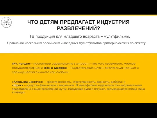 ЧТО ДЕТЯМ ПРЕДЛАГАЕТ ИНДУСТРИЯ РАЗВЛЕЧЕНИЙ? ТВ продукция для младшего возраста – мультфильмы.