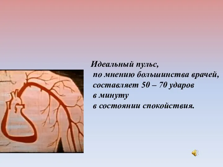 Идеальный пульс, по мнению большинства врачей, составляет 50 – 70 ударов в минуту в состоянии спокойствия.