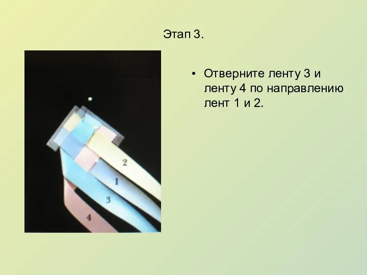 Этап 3. Отверните ленту 3 и ленту 4 по направлению лент 1 и 2.