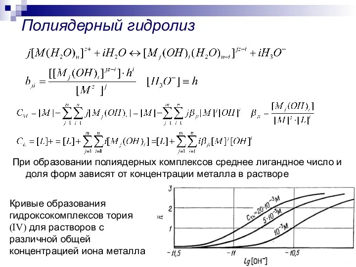 При образовании полиядерных комплексов среднее лигандное число и доля форм зависят от