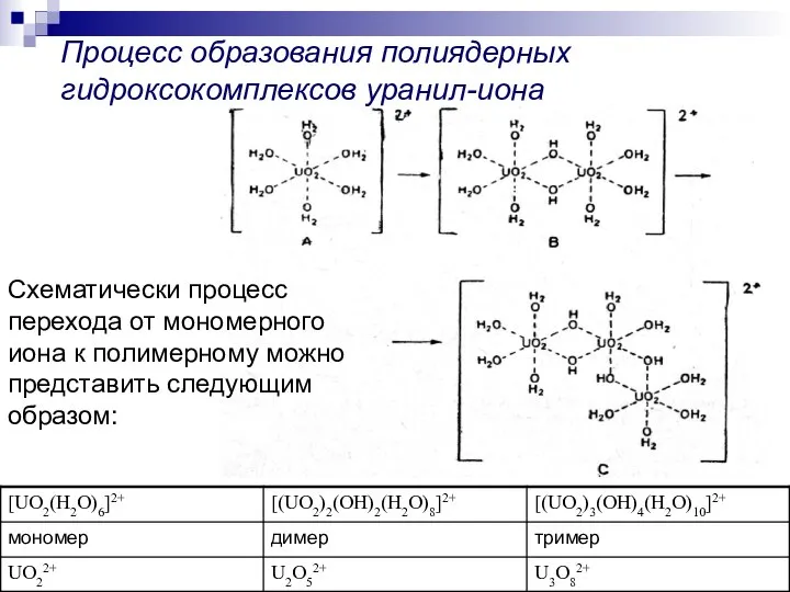 Схематически процесс перехода от мономерного иона к полимерному можно представить следующим образом: