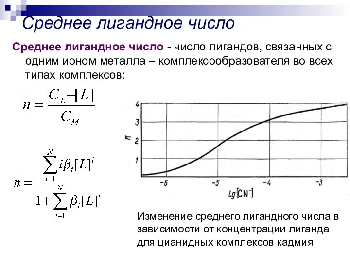 Среднее лигандное число Среднее лигандное число - число лигандов, связанных с одним