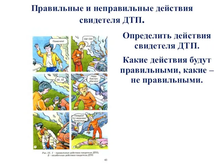 Определить действия свидетеля ДТП. Какие действия будут правильными, какие –не правильными. Правильные