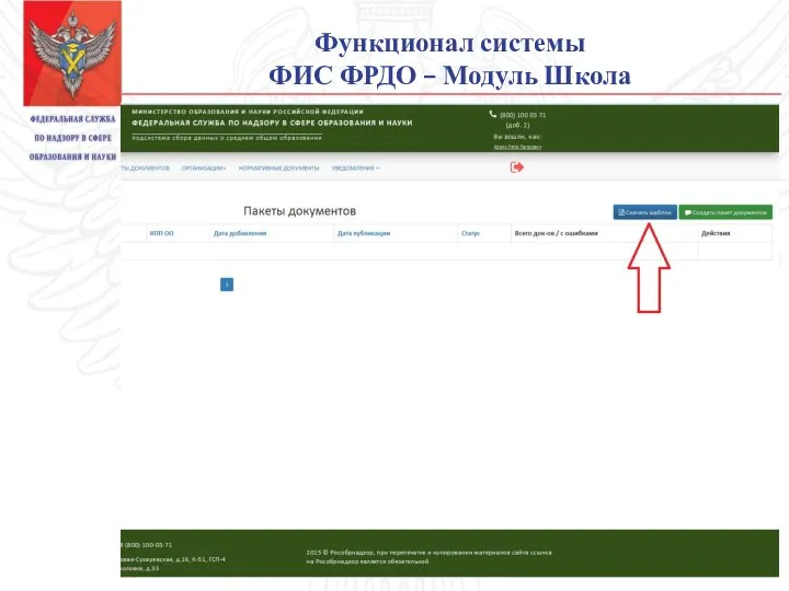 Функционал системы ФИС ФРДО – Модуль Школа