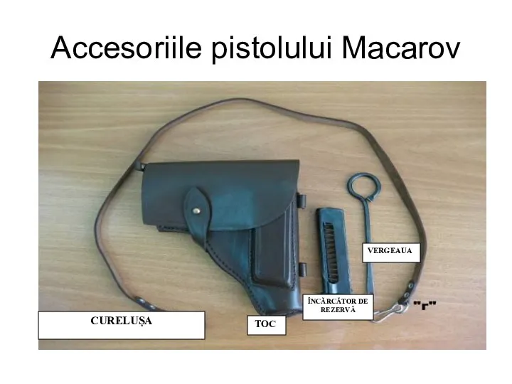 Accesoriile pistolului Macarov CURELUȘA VERGEAUA ÎNCĂRCĂTOR DE REZERVĂ TOC