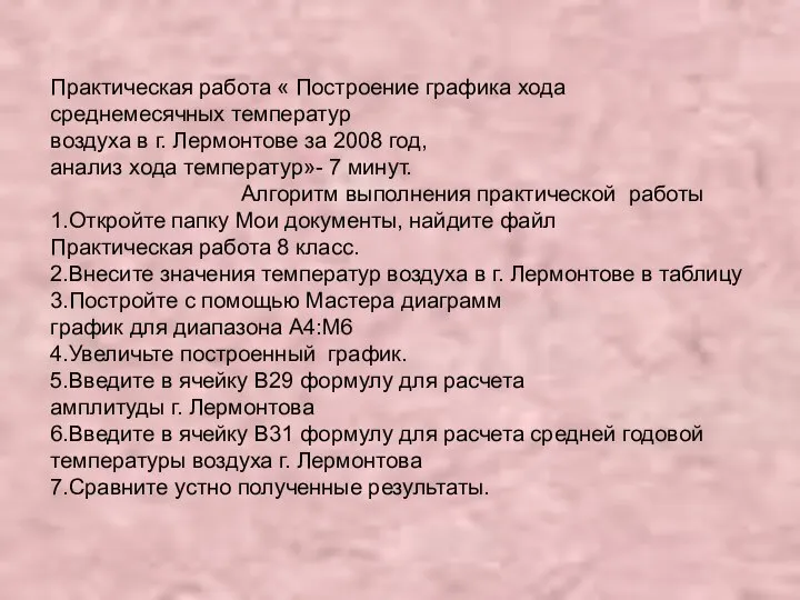 Практическая работа « Построение графика хода среднемесячных температур воздуха в г. Лермонтове