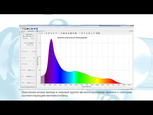Окисление атома железа в гемовой группе металлопротеинов привело к спектрам, соответствующим метгемоглобину.