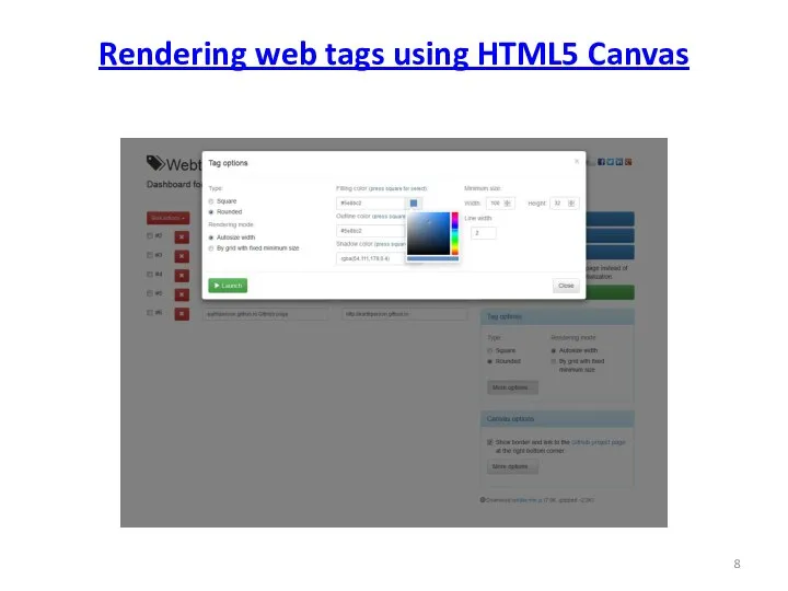 Rendering web tags using HTML5 Canvas