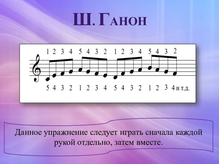 Ш. ГАНОН Данное упражнение следует играть сначала каждой рукой отдельно, затем вместе.