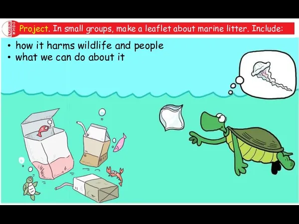 Project. In small groups, make a leaflet about marine litter. Include: how