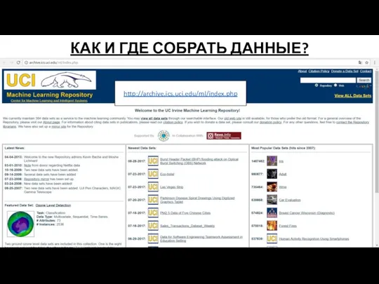 КАК И ГДЕ СОБРАТЬ ДАННЫЕ? http://archive.ics.uci.edu/ml/index.php