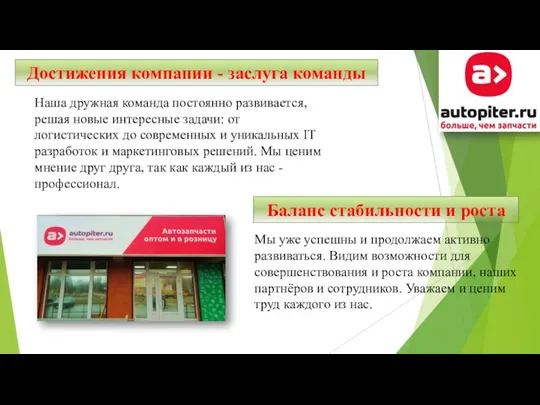 Мы уже успешны и продолжаем активно развиваться. Видим возможности для совершенствования и