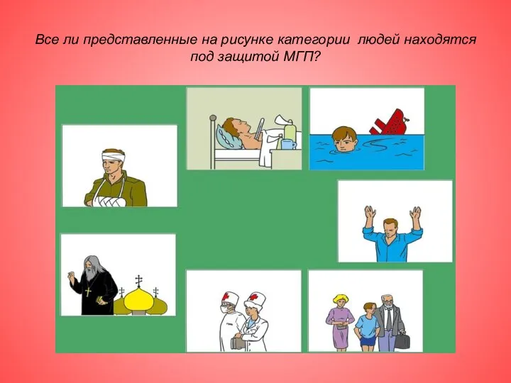 Все ли представленные на рисунке категории людей находятся под защитой МГП?