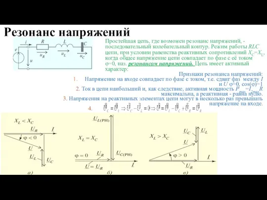 Признаки резонанса напряжений: Напряжение на входе совпадает по фазе с током, т.е.