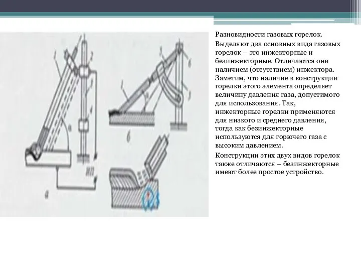 Разновидности газовых горелок. Выделяют два основных вида газовых горелок – это инжекторные