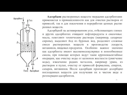 Адсорбция растворенных веществ твердыми адсорбен­тами применяется в промышленности как для очистки растворов